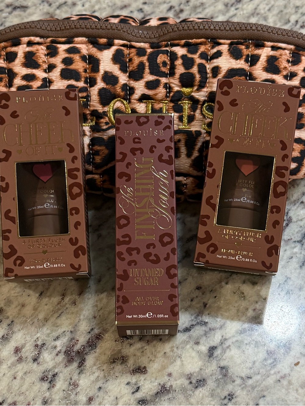 P. Louise Cheetah 🐆 Bundle. Untamed Sugar All-Over Glow, 2) Blushers and Bag.NEW